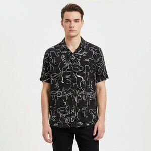 Urban Outfitters Matisse-Style Line Art Black White Button-Down Shirt Size (M)